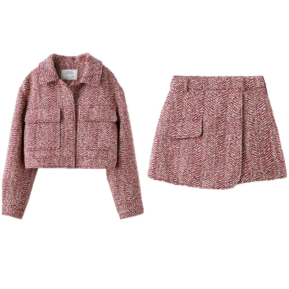 Zara Structured Herringbone overshirt and Skort set